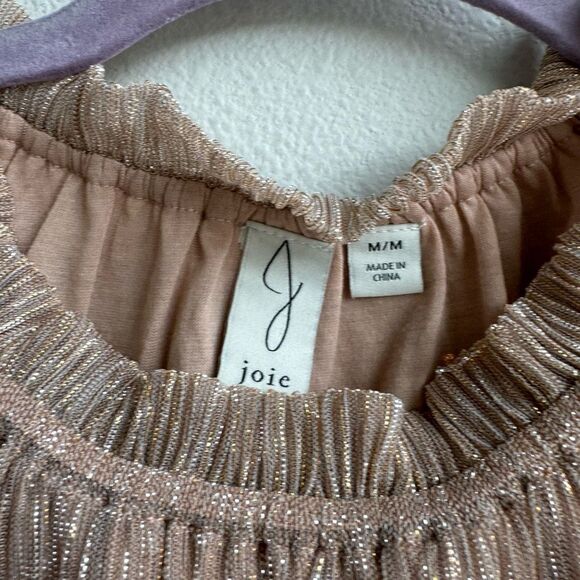 $5/$25 Joie Metallic Lurex High Neck Glitter Gold Feminine Blouse Size Medium - Picture 4 of 7
